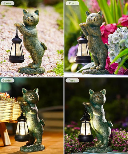 Nacome Christmas Cat Outdoor Statues for Garden: Outside Decor with Lantern Clearance for Yard Art Lawn Ornaments Porch Patio Balcony - Christmas Birthday Gifts for Mom Women Grandma