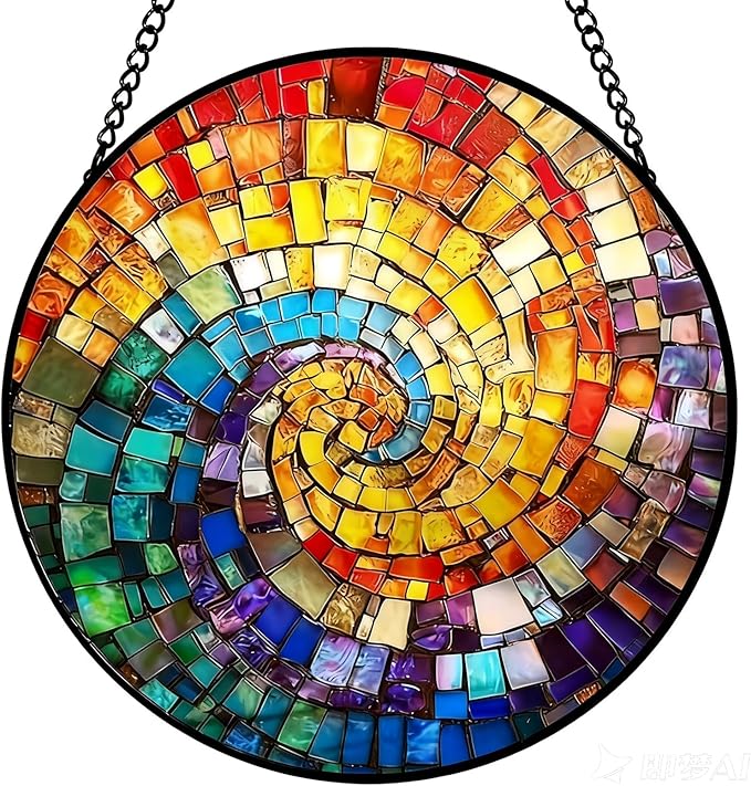 Rainbow Suncatcher Stained Glass Window Hanging - 8 Inch Colorful Sun Catchers Rainbow Maker Suncatchers for Windows - Handmade Sun Catcher Glass Panel Window Decor - Birthday Gifts for Women Mom