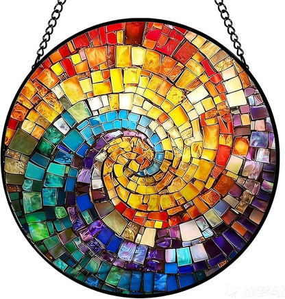 Rainbow Suncatcher Stained Glass Window Hanging - 8 Inch Colorful Sun Catchers Rainbow Maker Suncatchers for Windows - Handmade Sun Catcher Glass Panel Window Decor - Birthday Gifts for Women Mom
