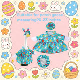 Easter Outfit for Porch Goose, Bunny Ear Hat with Easter Egg, Blue Dress Fit 17-23 Inch Goose Decoration, Holiday Costume for Front Porch Lawn Garden
