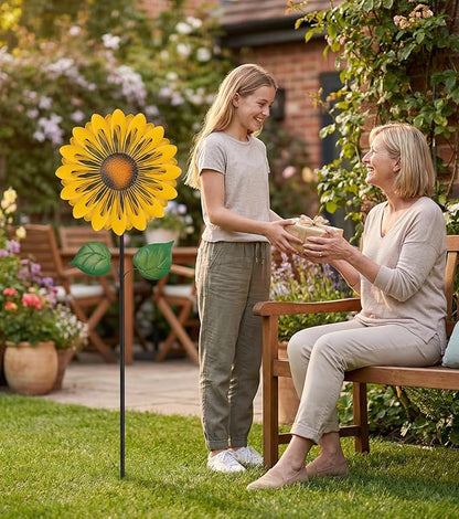 Sunflower Wind Spinners Outdoor, Metal Pinwheel Wind Sculpture for Yard Decorations, Windmill for Yard, Garden, Patio Art