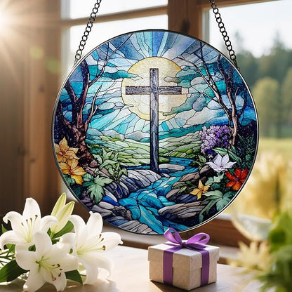 8 Inch Cross Stained Glass Suncatcher - Stained Glass Window Hanging, Sun Catchers Indoor Window, Christian Decor, Window Decor Hanging | Christian Gifts, Religious Gifts, Baptism Gift