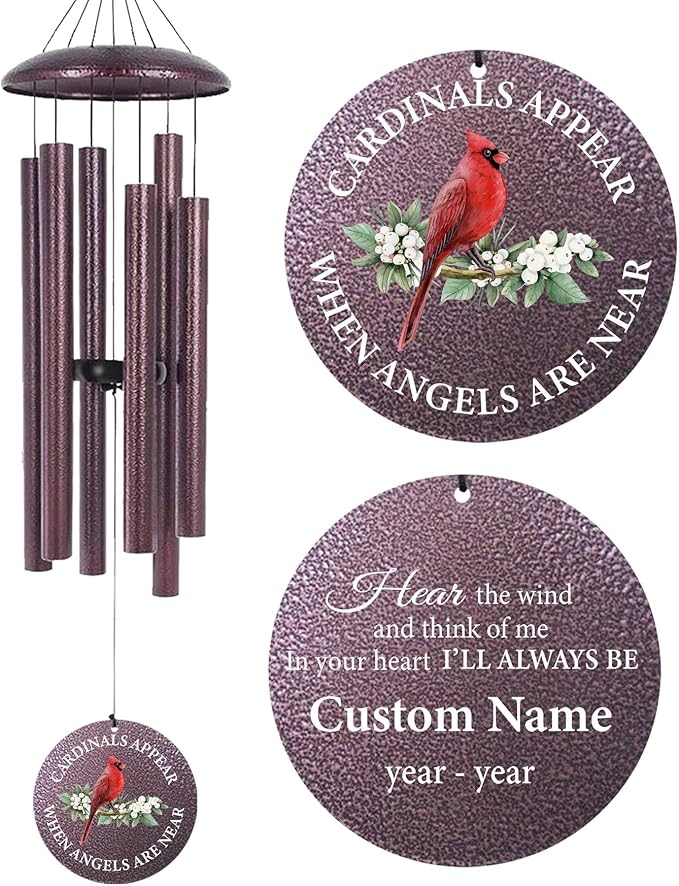30"/36"/45" Wind Chimes for Memorial Loss Loved One Mom Dad Husband Wife, Personalized Deep Tone Wind Chime for Sympathy Remembrance Bereavement Produced in USA