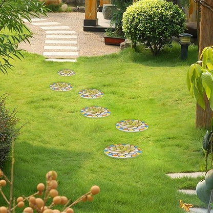 Succulent Pattern Cement Stepping Stones Outdoor - Stepping Stones Pavers for Outside Walkway Stones Multicolored Outdoor Decorative Stone for Garden 0.75 * 10 * 10 Inch
