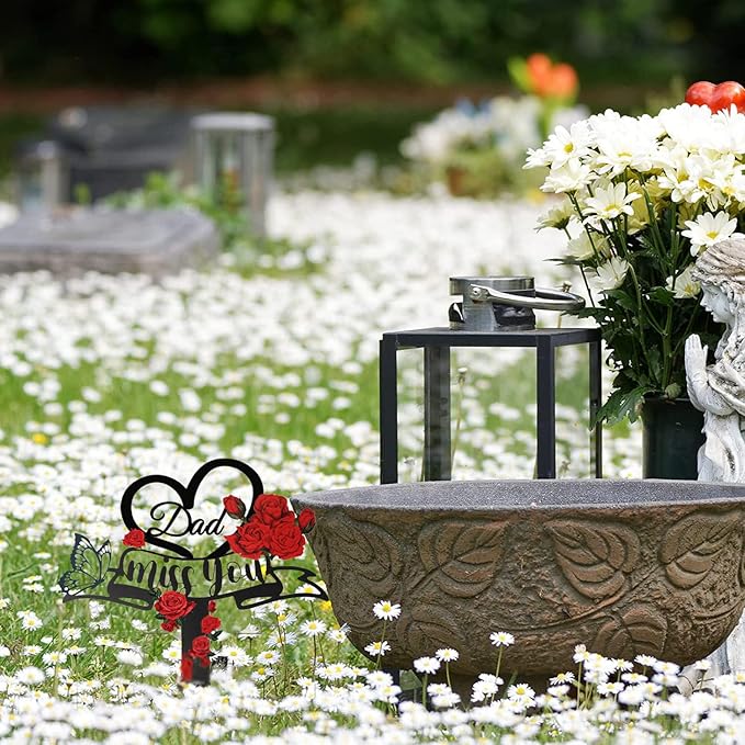 Memorial Plaques Stake Grave Decorations for Cemetery Metal Grave Plaque Stake Markers Sympathy Waterproof Grave Stake Cemetery Decor for Dad Outdoors Garden Personalized