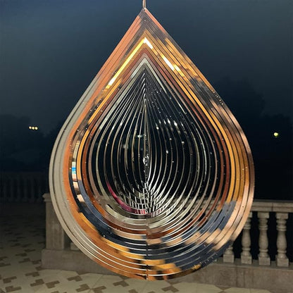 Wind Spinner 3D Water Droplets Shape Highly Reflective Stainless Steel Metal Outdoor Garden Decor, Decorations to Scare Away Yard Birds 12 inch, Gifts for Women Mom Dad
