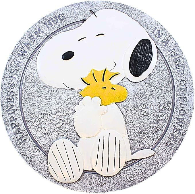 Roman Snoopy Hug Stepping Stone, 12-inch Diameter, Resin, Home, Garden, Outdoor