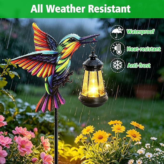 Solar Lights Hummingbird Garden Outdoor Decor, Hummingbird Stakes with Solar Lights, Mother's Day Birthday Gifts for Women Mom,Waterproof Metal Decorative Lights for Yard Art Outside Patio Porch Lawn