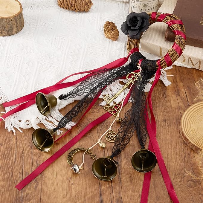 Witches Bells for Door Protection - Handmade Witch Bells Door Knob Wind Chimes Hanging Witchcraft Supplies Wiccan Decor, Unique Gifts for Witches. Magic Wreath Decor Witchy Accessories