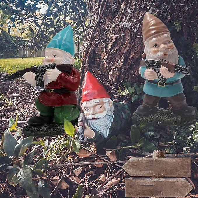 Tirifer 3PCS Garden Gnomes with Gun, Guard Gnome for Garden Military Army Soldiers, Tactical Statue for Indoor Outdoor, Patio, Yard, Lawn, Christmas Ornaments, Home Décor