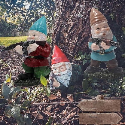 Tirifer 3PCS Garden Gnomes with Gun, Guard Gnome for Garden Military Army Soldiers, Tactical Statue for Indoor Outdoor, Patio, Yard, Lawn, Christmas Ornaments, Home Décor