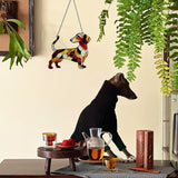 Dachshund Stained Glass Window Hanging, 5.9 * 5.1 in Hand-Painted Sun Catcher Panel Wall Art Decor with Chain, Gifts for Women Mom Grandma