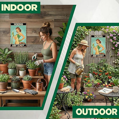 Garden Signs Hoeing Ain't Easy Metal Signs for Outdoor Garden Decor Yard Wall Art for Yard Patio Greenhouse Plantroom 8x12Inch