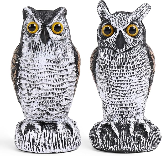 OFFO 2 Pack Fake Owl, Owl Statue for Garden and Yard Decoration, Weatherproof Plastic Outdoor Owl Decor for Porch Pool Patio Yard, 8 in Height, Round + Long Ear Owl