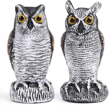 OFFO 2 Pack Fake Owl, Owl Statue for Garden and Yard Decoration, Weatherproof Plastic Outdoor Owl Decor for Porch Pool Patio Yard, 8 in Height, Round + Long Ear Owl