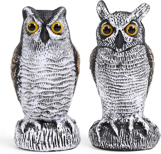 OFFO 2 Pack Fake Owl, Owl Statue for Garden and Yard Decoration, Weatherproof Plastic Outdoor Owl Decor for Porch Pool Patio Yard, 8 in Height, Round + Long Ear Owl