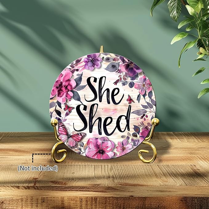 Vintage She Shed Round Metal Sign She Shed Decor Rustic Wreath Wall Decoration for Home Kitchen Garden Women Cave Indoor Outdoor Home Porch Window Decor 8 Inch