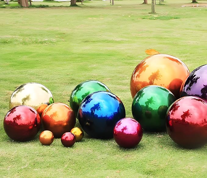 Stainless Steel Gazing Globe Mirror Ball, Decorative Gazing Balls for Garden, Reflective Smooth Garden Ball Sphere for Outdoor Yard Decoration (Purple, Dia: 8 inch)