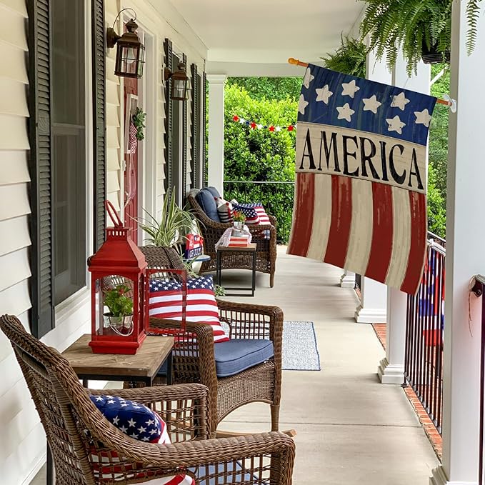 4th of July House Flags for Outdoor, Patriotic American Flag Large Yard Flag,Seasonal Decorative Decorations for Summer 250th Years America Anniversary Holiday Outside 28x40 Inch Double Sided