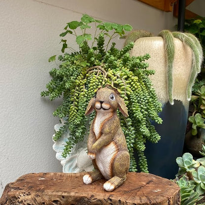 Bunny Outdoor Statues, Resin Rabbit Yard Statue Home Garden Decoration Adorable Bunny Statues Wearing Flower Crown, Outdoor Bunny Statue Lucky Rabbit Mom Gifts