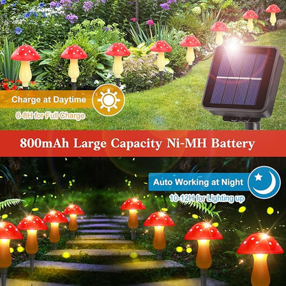 ReyeeInc Mushroom Solar Lights Outdoor Waterproof, Whimsical and Cute Solar Mushrooms Stake Lights for Outside with 8 Lights and 8 Modes for Fariy Garden Yard Lawn Path Planter Flower Bed Decor (Red)