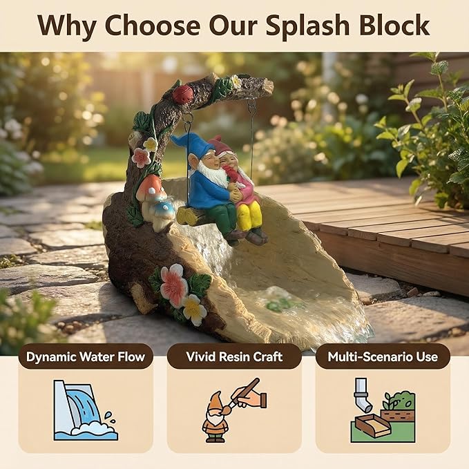 Gnome On The Swing Gutter Downspout Extension Decoration,Rain Downspout Diverter Garden Statue,Decorative Gutter Extension,Downspout Splash Block,Animal Resin Statue Outdoor Décor