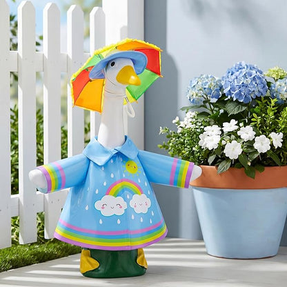 DECOHS 3 Pcs/Set Raincoat Porch Goose Outfits, Summer Lawn Goose Statue Raincoat Costume, Yard Goose Clothes Raincoats Umbrella Hat Outfit for 23" Statue Patio Garden Decoration (Blue Rainbow)
