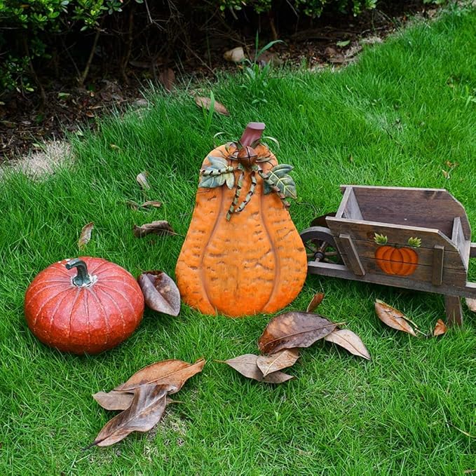 Linfevisi Metal Pumpkin Decor for Outside Standing Pumpkin Sign Flat Fall Porch Decor Yard Pumpkins Statue Outdoor Fall Decorations for Home Shelf Autumn Thanksgiving Halloween Garden Kitchen 13.5"