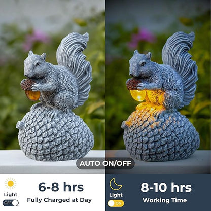 Solar Garden Statue – Hand-Painted Resin Squirrel on Pinecone with Glowing LED Acorn – Charming Yard, Patio & Balcony Decor – Gift for Mom, Grandma & Garden Lovers