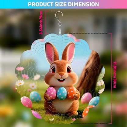Rabbit Metal Wind Spinner for Garden, Rabbit Eggs Gifts for Easter Women Men Mother Father, 12 Inch Hanging Wind Spinner for Outdoor & Indoor Decorations