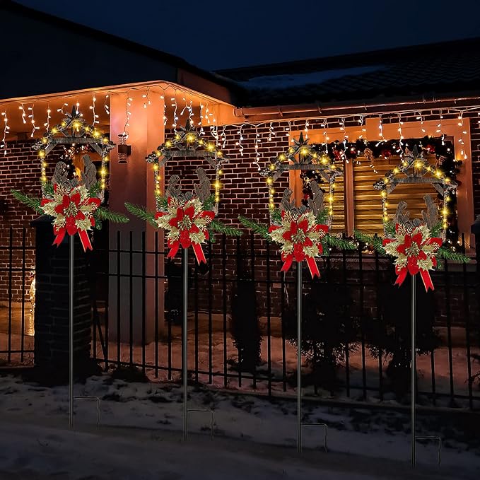 Moukeren 2 Pcs 2 Pcs 3.5ft Nativity Scene Outdoor Yard Stakes, Solar Lighted Outdoor Metal Christmas Nativity Scene Decoration for Christmas Holiday Lawn Garden Yard Decoration (Classic)