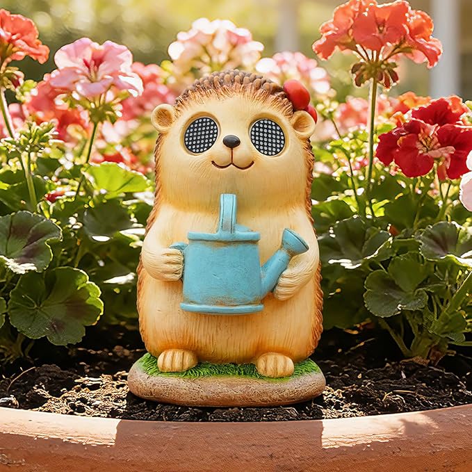 Garden Statues Hedgehog with Solar Moving LED Eyes Outdoor Animal Figurines Decorations for Patio Yard Lawn Ornaments Gifts for Birthday Easter Housewarming (Hedgehog)