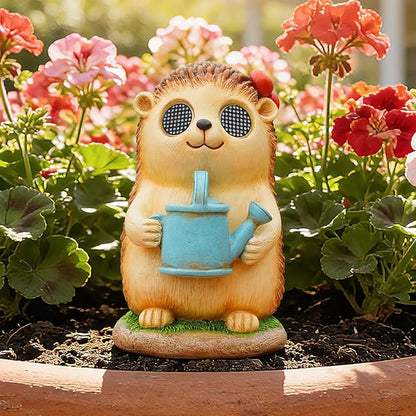 Garden Statues Hedgehog with Solar Moving LED Eyes Outdoor Animal Figurines Decorations for Patio Yard Lawn Ornaments Gifts for Birthday Easter Housewarming (Hedgehog)