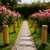 Solar Pathway Lights, 8 Pack LED Solar Lights Outdoor Waterproof, Wood-grain Color Style, Warm Yellow Light Auto On/Off, Solar Pathway Lights for Your Garden, Landscape, Path, Yard, Walkway Decor