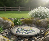 Magnolia Garden 10-Inch Welcome Butterfly Decorative Stepping Stone – Daisy Floral Resin Garden Walkway Tile – Vibrant Navy & Yellow Outdoor Accent Front Porch Entryway Decoration & Housewarming Gift