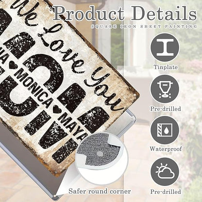 Custom Garden Signs Personalized Metal Tin Sign for Women, Retro Funny Mom Metal Sign for Outdoor, Patio, Yard Rustic Home Decor Gift for Mothers Day, Grandmas, and Gardening Lovers