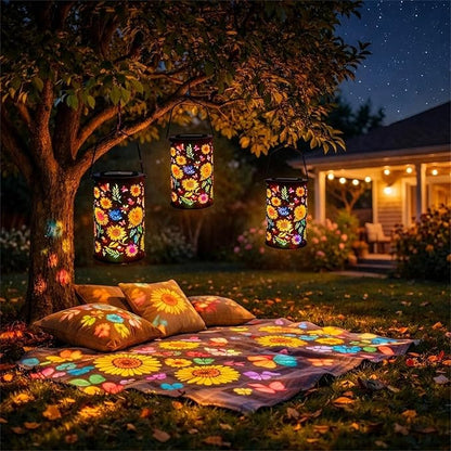 Decorative Solar Mandala Lights, Metal Solar Powered Outdoor Deck Step Wall Lights, Waterproof Solar Mandala Fence Lights Outdoor, for Garden Post Patio Backyard Yard Decor (A)