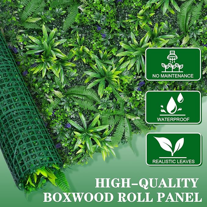 Grooy Artificial Boxwood Roll Panels, Grass Wall Panels 40"x120"(33.33 SQFT), Privacy Hedge Fence Screen with UV Protection, Fake Greenery Backdrop for Indoor Wedding and Outdoor Garden Backyard