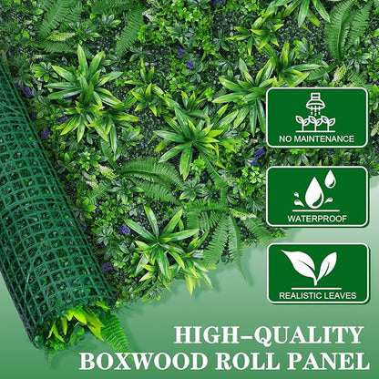 Grooy Artificial Boxwood Roll Panels, Grass Wall Panels 40"x120"(33.33 SQFT), Privacy Hedge Fence Screen with UV Protection, Fake Greenery Backdrop for Indoor Wedding and Outdoor Garden Backyard