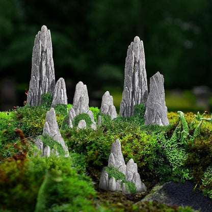 GANAZONO Mini Rockery Decoration Miniature Zen Garden Mountain Decor 8Pcs Bonsai Ornament Accessories Mini Bonsai Figurines Ornament Plant Pot Terrarium Decor