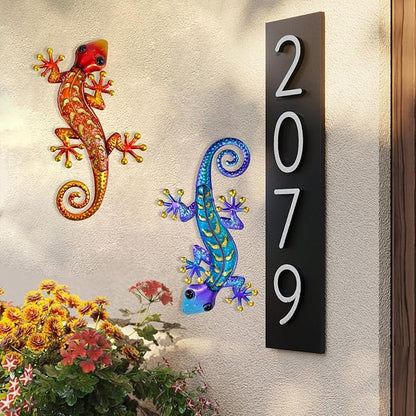 HONGLAND Metal Gecko Wall Art- 15 Inch Lizard Outdoor Decor Hanging Glass Sculpture, 2 Pack Gecko Wall Art Decorations for Garden Fence Home