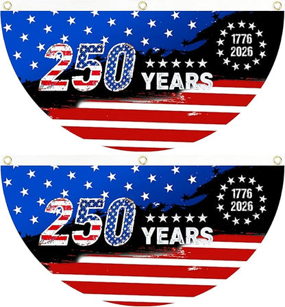 2PCS 250th Anniversary USA Flag, 1.5X3 FT 1776-2026 Fan Flags, 2 Ply Year American Anniversary Flag for Wall, Front Door, Porch, Fence, Outdoor Decorations (Style 2)