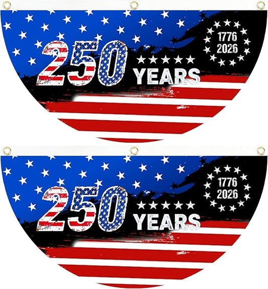 2PCS 250th Anniversary USA Flag, 1.5X3 FT 1776-2026 Fan Flags, 2 Ply Year American Anniversary Flag for Wall, Front Door, Porch, Fence, Outdoor Decorations (Style 2)