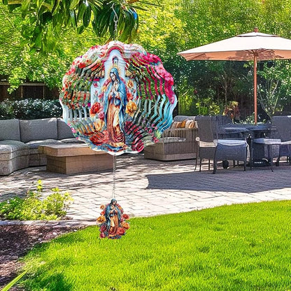 Rngmsi Lady of Guadalupe Wind Spinners Outdoor Garden, 12 X 12 Inches Catholic 3D Metal Wind Spinner Decor Outside, Stainless Steel Guadalupe Ornaments Hanging Gift