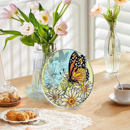 Stained Glass Butterfly Suncatcher Window Hanging Ornament for Home and Garden Decor 100% Real Glass with Elegant Butterfly Design Gift for Mom and Nature Lovers