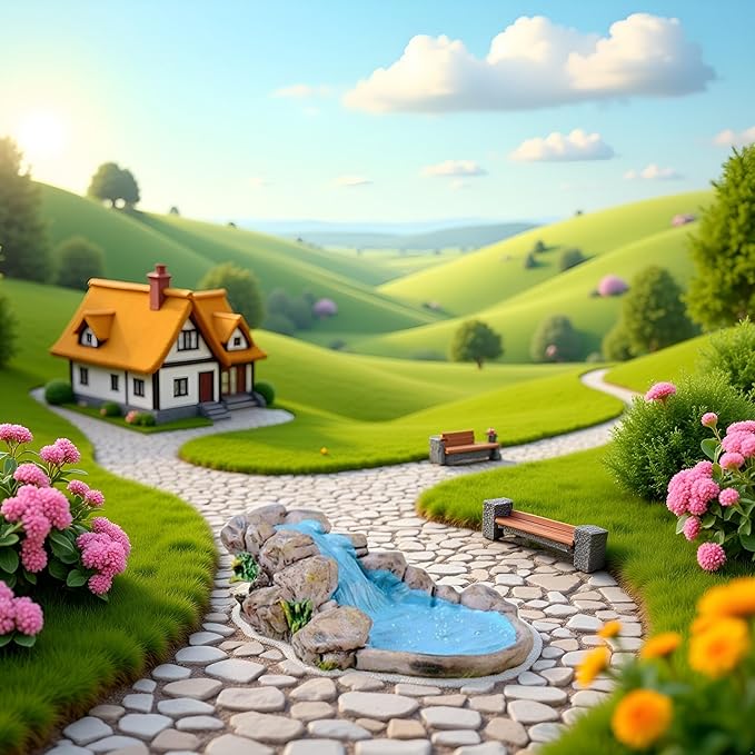 Blue DIY Miniature Mini Water Pool Fairy Garden Lawn Ornament for Mountain Dollhouse Decor Craft Outdoor Statues Antique European Village Character and Manor Style,Garden Sculptures and Statues