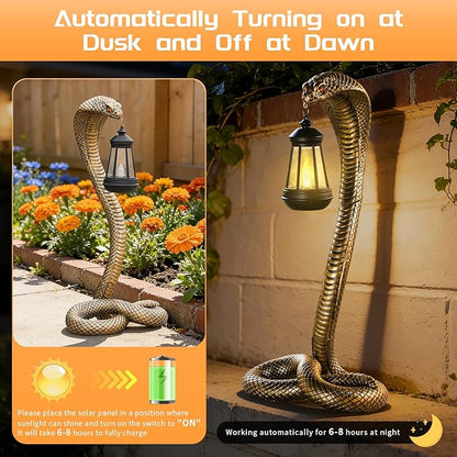 19.89'' Garden Outdoor Statues Snake with Solar Lantern,Lawn Decor Snake Statue for Patio,Balcony,Yard Ornament,Unique Housewarming and Birthdays Gifts for Father Men Grandpa