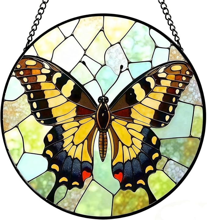 Butterfly Sun Catchers Indoor Window - 8 Inch Stained Glass Window Hanging - Stained Glass Suncatcher - Suncatchers for Windows Hanging - Decoration for Home Garden Mother's Day Birthday Gifts for Mom