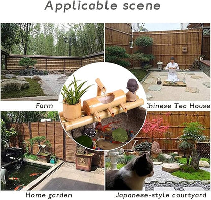 Solar Water Features for The Garden Bird Bath Bamboo Fountain Lucky Flowing Water Tank Living Room Interior Circulation Decoration Bamboo Row Fountain Waterscap,55cm/21.6in