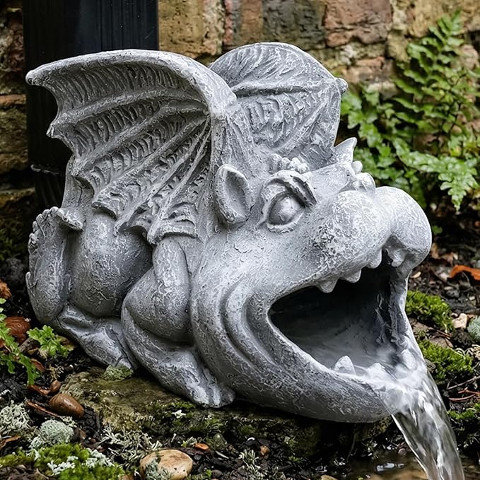 Elenon Gargoyle Decorative Gutter Downspout Extension Statue, Gutter Guardian Rain Downspout Extender, Garden Splash Block Outdoor Sculpture for 3" × 4" Down Spouts Decor